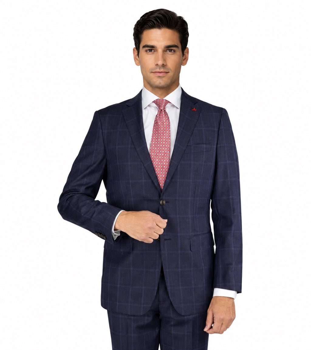 M87866-1-Mantoni Suit-Dark Burgundy Windowpane