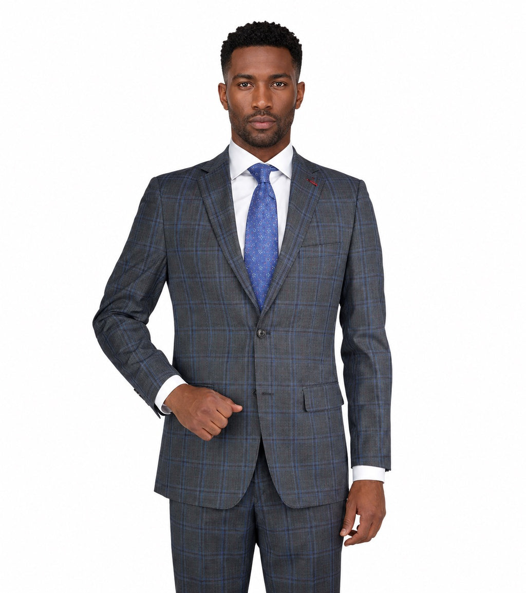 M87869-1-Mantoni Suit-Charcoal Gray Windowpane